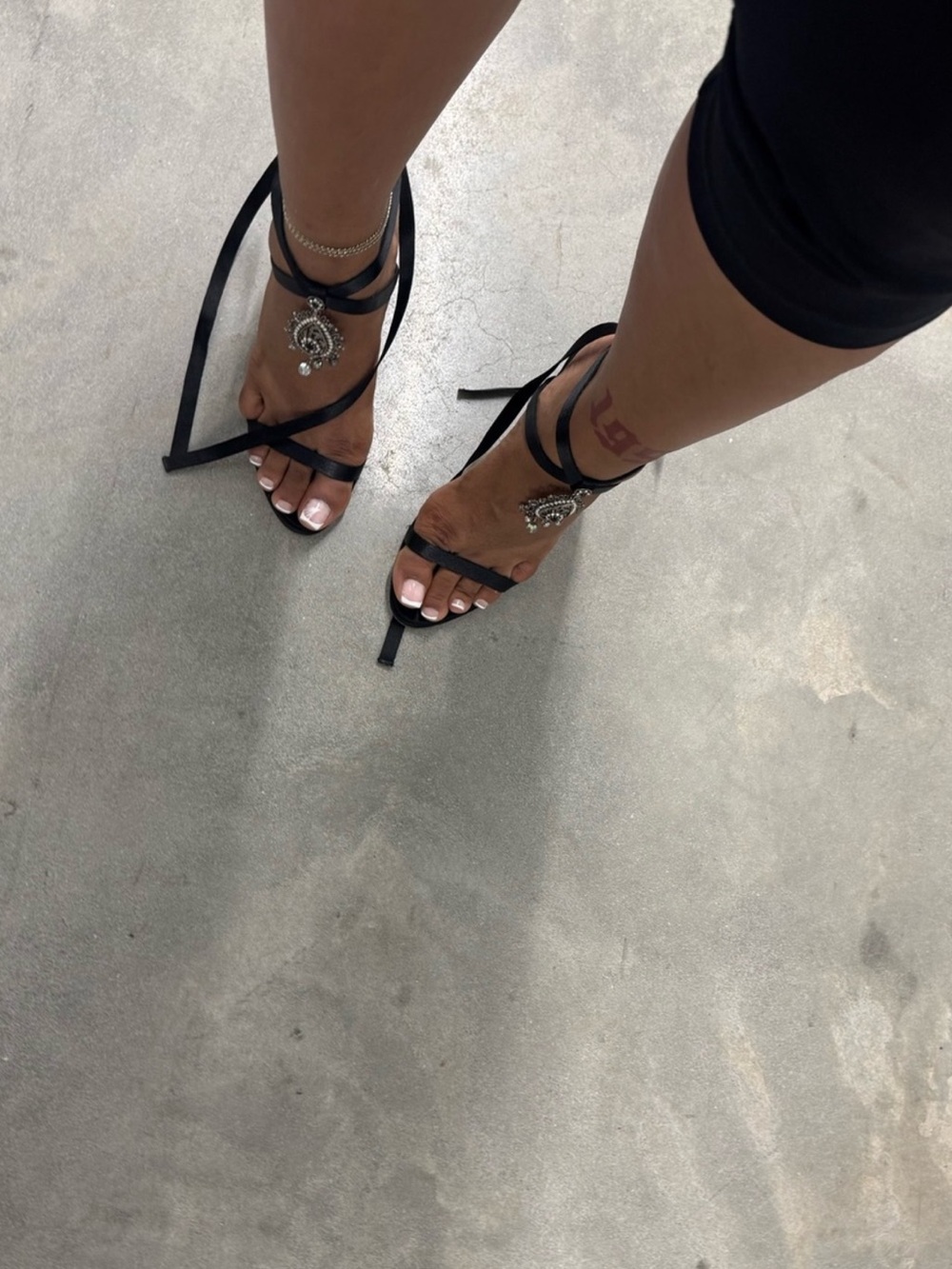 Giuseppe Zanotti VTG Jeweled
Black Strappy Lace-Up Heels with Silver Accents